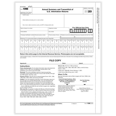 Printable Form 1096 - Printable Forms Free Online