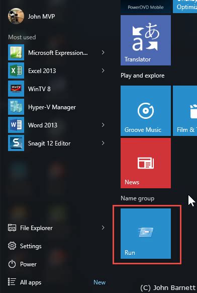 Add Run Command To Start Menu In Windows 10