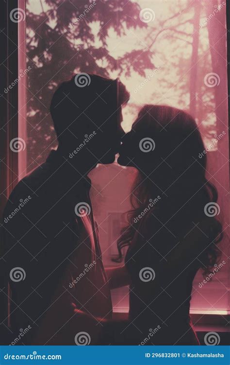 dreamy analog photo of a couple kissing soft focus vintage style stock illustration