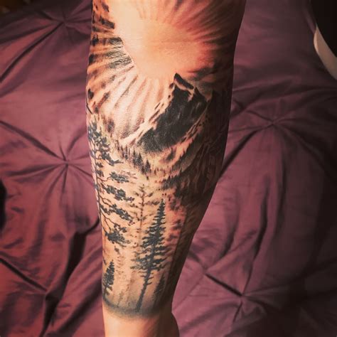 Added mountains to the trees | Mens shoulder tattoo, Arm sleeve tattoos