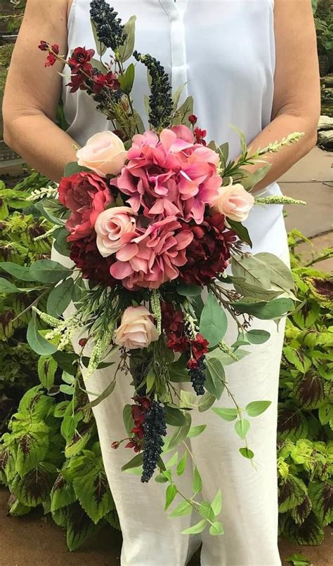 Making her own bouquet was high on anita's wedding wishlist. Cascading Extra Large Navy Burgundy Blush Bridal Bouquet ...