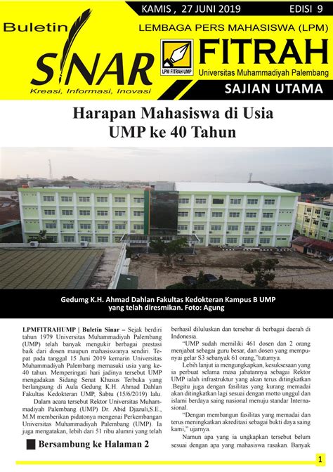 Buletin Sinar Edisi Lembaga Pers Mahasiswa Fitrah Universitas Muhammadiyah Palembang By LPM