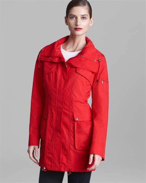 Lyst Cole Haan Rain Coat Packable Hidden Hood In Red