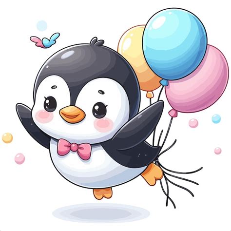 Premium Vector Cute Penguin Flying With Balloons Cartoon Vector