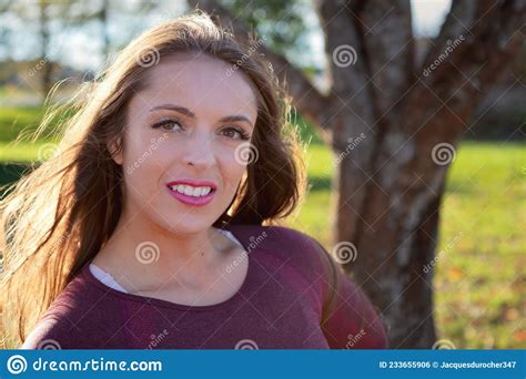 Happy Lifestyle Woman Smiling Outside Beautiful Smile Brunette In