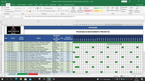 Cronograma Plan De Mantenimiento Preventivo En Excel V 2 Por Fechas