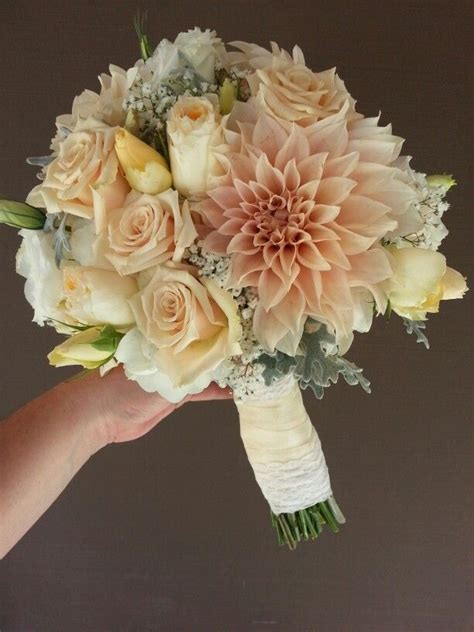 Peaches And Cream Wedding Flowers Bridal Bouquet With Dahlias Roses