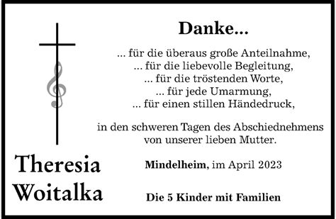 Traueranzeigen Von Theresia Woitalka Augsburger Allgemeine Zeitung