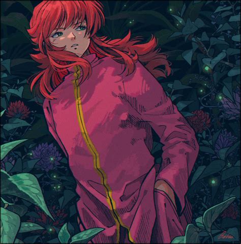 Safebooru 1boy Flower Green Eyes Hands In Pockets Highres Jacket Kurama Yu Yu Hakusho Kwsby