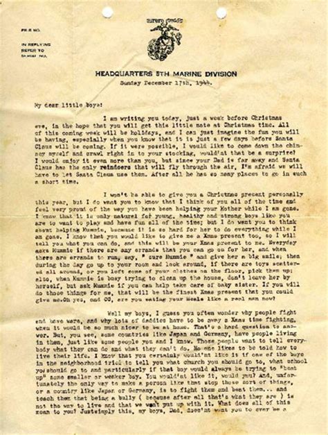 Letter From Marine 1st Lt Leonard Isaacks To His Boys
