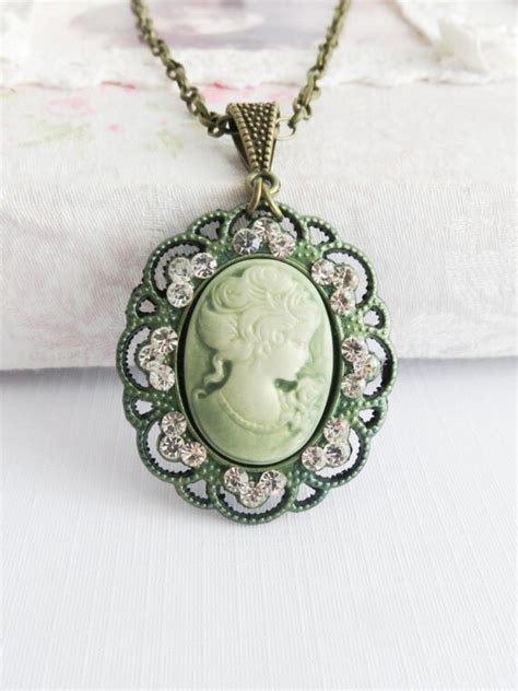 Green Cameo Necklaces Victorian Style Necklaces Green