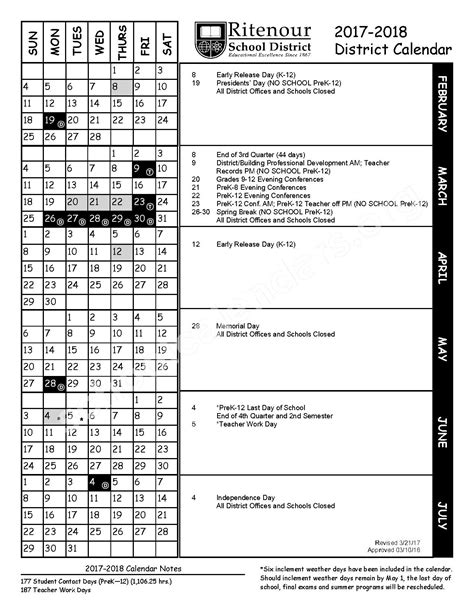 2017 2018 District Calendar Ritenour School District St Louis Mo