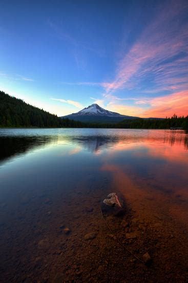 Sunset Reflection And Clouds At Trillium Lake Mount Hood