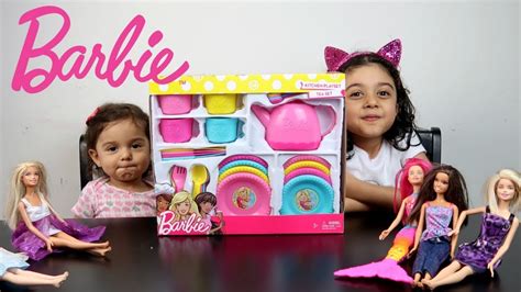 ألعاب بنات باربي حفلة الشاي مع مايا و لانا Barbie Tea Time Set Youtube