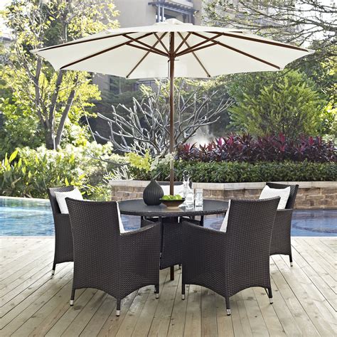 The genuine teak wood has a natural brown color and wood grain that will weather to a classic patina over time. Modway Convene Wicker 7 Piece Round Patio Dining Set ...