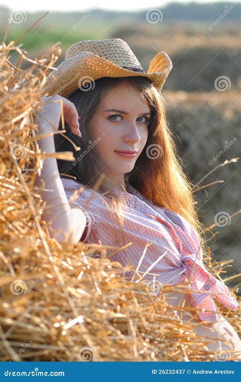 Country Girl On Hay Stock Image Image Of Country Cowgirl 26232437