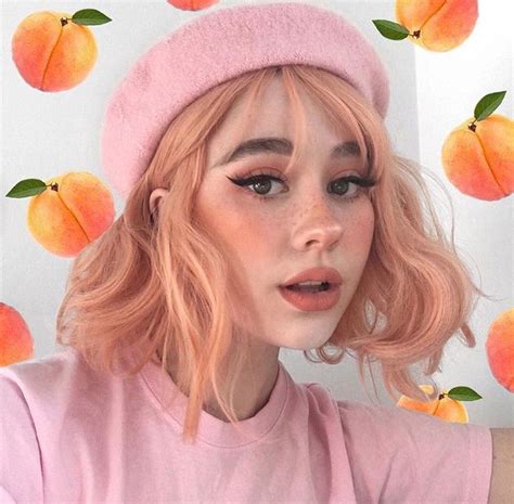 Pretty Girl In Pink With Peach Hair And Peach Makeup Aesthetic Hair