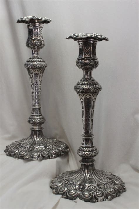 Pair Elkington Silverplated Candlesticks 1858 China Rose Antiques