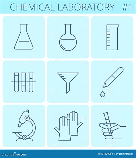 Chemical Laboratory Equipment Line Symbols Vector Thin Outline Stock