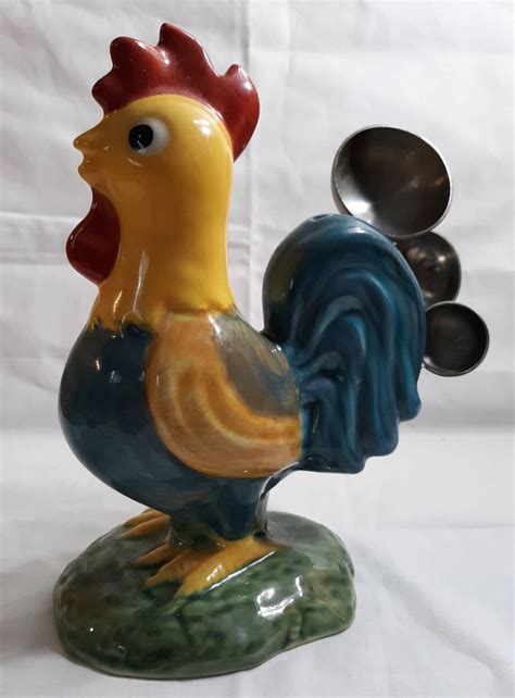Vintage Ceramic Rooster Holder Of Stainless Steel Teaspoon Set Etsy