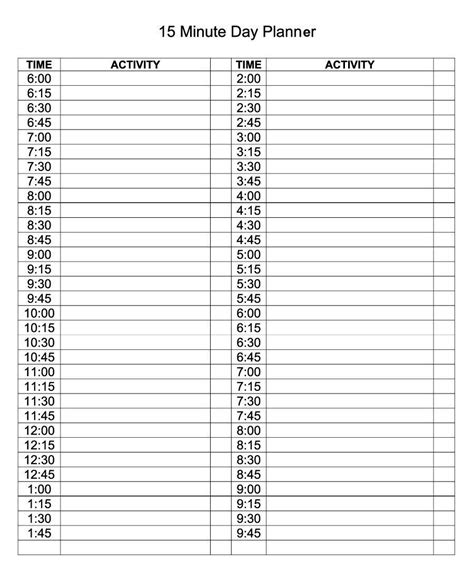 Free Downloadable Daily Schedule Page 15 Minute Incriments Example