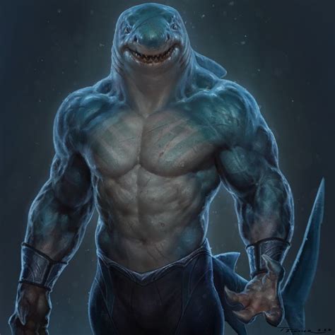 Rekkin Shark Art Shark Man Creature Concept Art