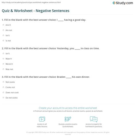 English Negative Sentences Worksheet Grade Estudynotes Using The