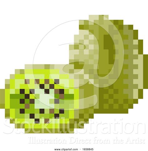 Vector Illustration Of Kiwi Fruit Pixel Art 8 Bit Video Game Icon By