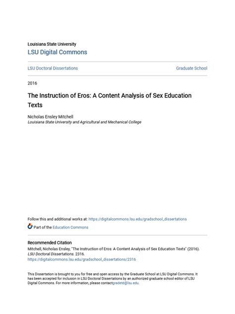 The Instruction Of Eros A Content Analysis Of Sex Education Text Pdf