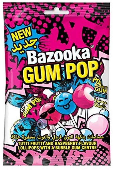 Bazooka Gum Pop Lollipops Assorted Flavours 140 G Approved Food