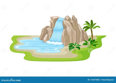 Tropical Waterfall Vertical Background Vector Illustration