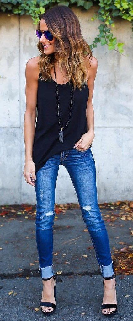 Experience convenient online shopping and access quality. Black Tank Top // Ripped Skinny Jeans // Black Pumps ...