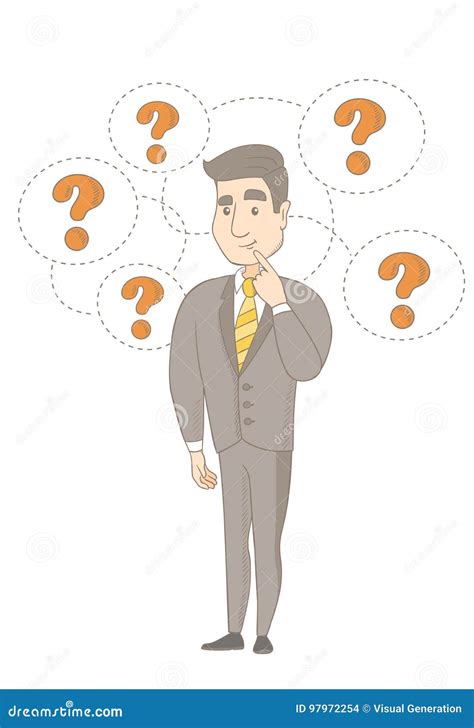 Young Caucasian Businessman Under Question Marks Stock Vector