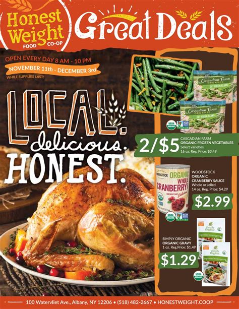 They offer a wide variety of organic produce, health and beauty products and natural foods. Honest Weight Food Co-op Great Deals Sales Flyer - organic ...