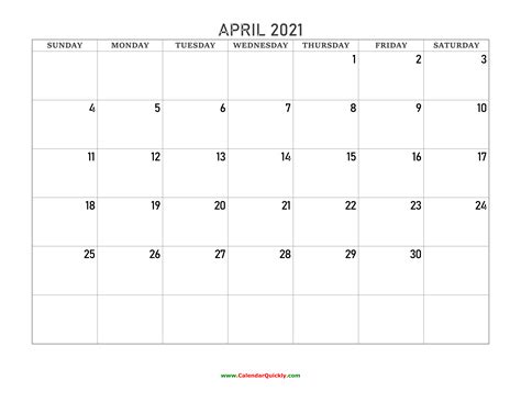 April 2021 Blank Calendar Calendar Quickly