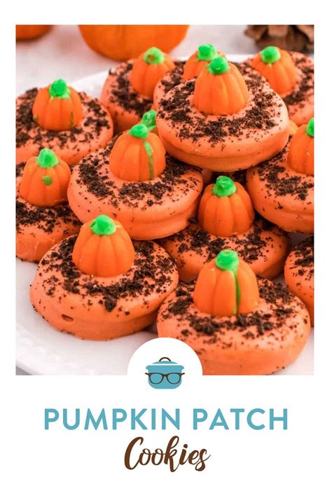 Pumpkin Patch Cookies With Chocolate Sprinkles And Green Leaves On Top Sitting On A White Plate