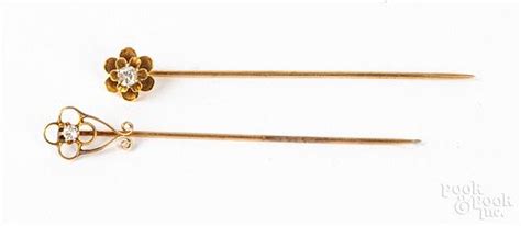 Two 14k Yellow Gold And Diamond Stick Pins Sold At Auction On 12th