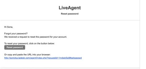 Modèles d email de réinitialisation de mot de passe copier coller LiveAgent
