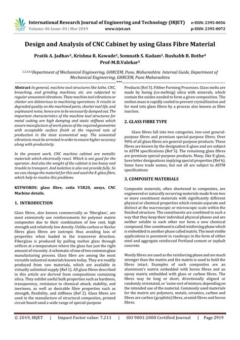 Irjet Design And Analysis Of Cnc Cabinet By Using Glass Fibre Material