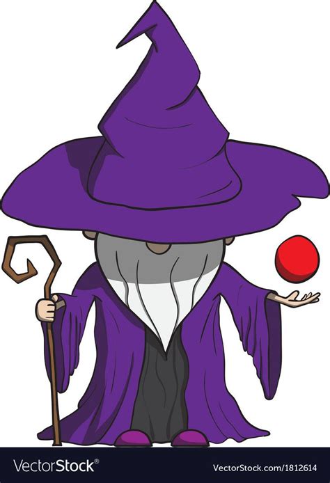 Simple Cartoon Wizard With Staff Isolated On White Vector