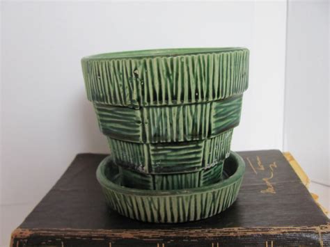 Mccoy Green Pottery Planter Mccoy Basket Weave Flower Pot Etsy