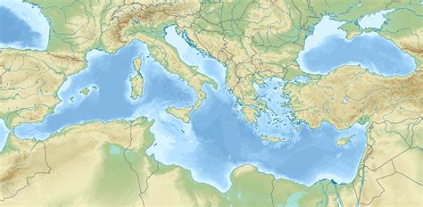 Mer Méditerranée topographique Carte PopulationData net