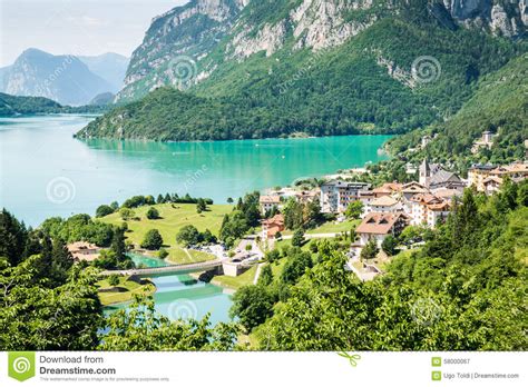 Lake Molveno Elected Most Beautiful Lake In Italy Stock