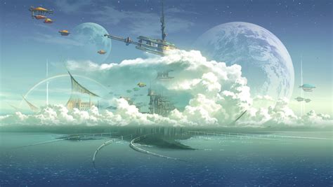 Fantasy Art Planet Anime Clouds Futuristic City Sky Hd Wallpaper