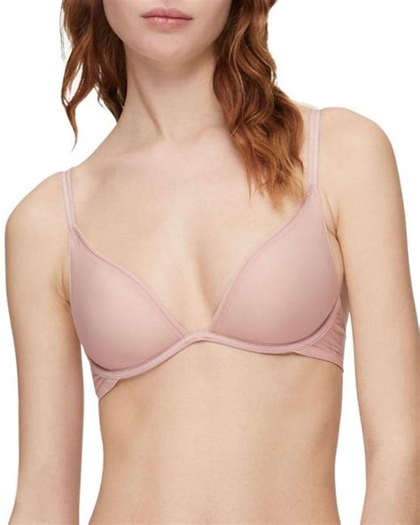 Calvin Klein Synthetic Sheer Marquisette Unlined Plunge Bra In Natural