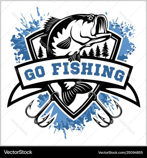 Fishing Logo Bass Fish With Club Emblem Fishing Vector Image