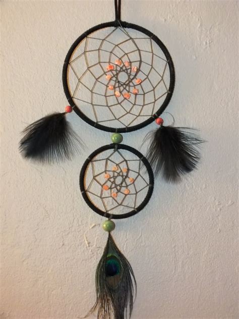 Items Similar To Large Double Dream Catcher Black Coral Green On Etsy