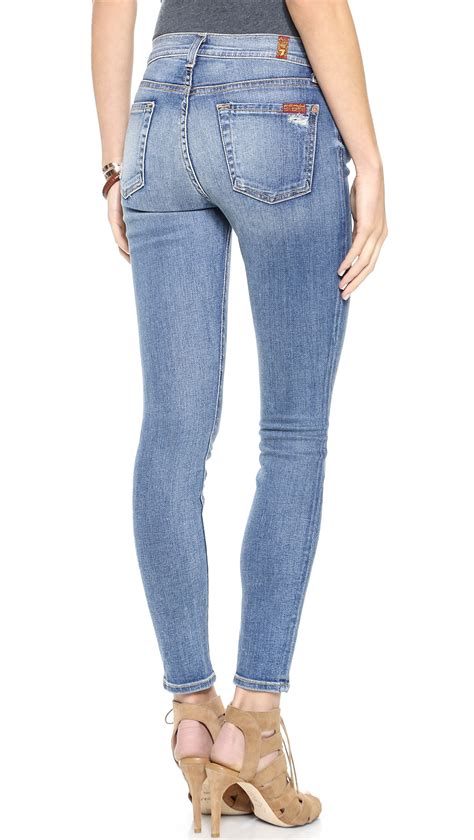 Lyst 7 For All Mankind The Ankle Skinny Jeans Absolute Heritage In Blue