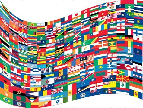 Waving Flag Composed Of All National Flags Patched Together Flags Of