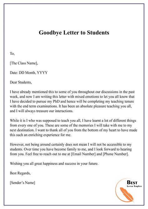 20 Free Goodbye Letter Template Format Sample And Example